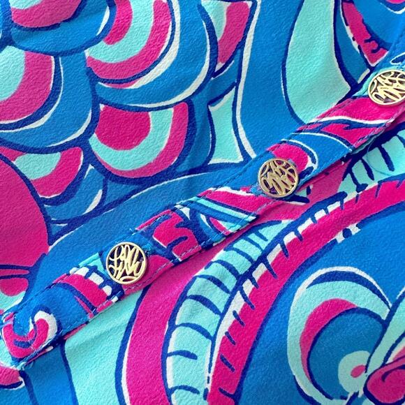 Lilly Pulitzer Elsa Blouse Top in Reel Me In 100% Silk Mermaid Core Vacation Sm - Picture 6 of 12
